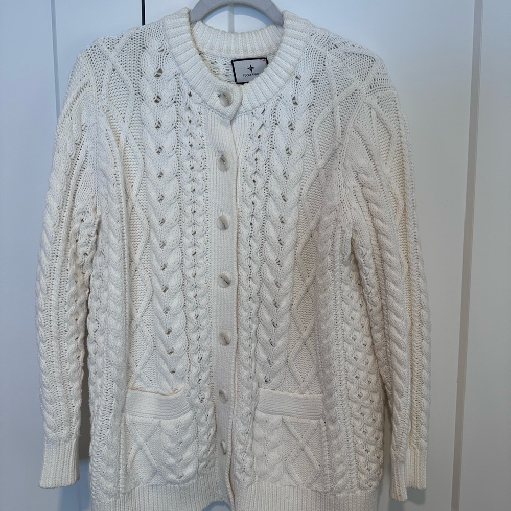 Tuckernuck Women's White Cable Knit Sweater Cardigan
